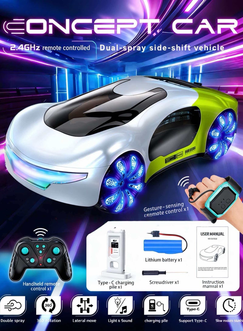 فيشينجدا سيارة مستقبلية بتحكم عن بعد، سيارة استعراضية بتحكم عن بعد مزودة بمستشعر للإيماءات مع رذاذ ضوئي وصوت، تدور 360 درجة، 2.4 جيجاهرتز، لعبة سيارات بتحكم عن بعد للأولاد من 8 إلى 12 سنة، هدايا عيد ميلاد للأطفال من 8 إلى 14 سنة (لون أبيض) - Image 1